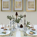 Elegant Dinnerware Set For Festive Table With Candles Pinecones And Greenery