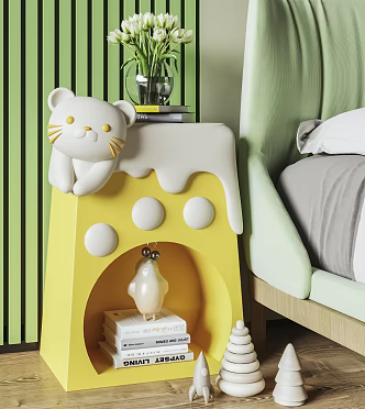Modern Children's Bedside Cabinet Cream Children's Bedside Cabinet Cartoon Bedside Cabinet Corner Children's Toy Ornaments 3d model