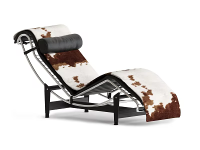 Classic Lounge Chair With White Brown Cowhide Upholstery And Black Metal Frame 3d model