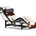 Classic Lounge Chair With White Brown Cowhide Upholstery And Black Metal Frame