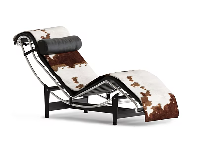 Classic Lounge Chair With White Brown Cowhide Upholstery And Black Metal Frame 3d model