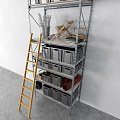 Practical Metal Storage Shelving Unit With Gray Drawers Yellow Ladder Storing Tools And Items
