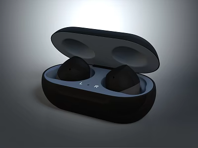 Black Wireless Earbuds Charging Case Open With Ergonomic Fit Design 3d model