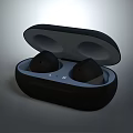 Black Wireless Earbuds Charging Case Open With Ergonomic Fit Design 3d model