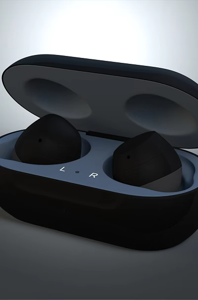 Black Wireless Earbuds Charging Case Open With Ergonomic Fit Design 3d model