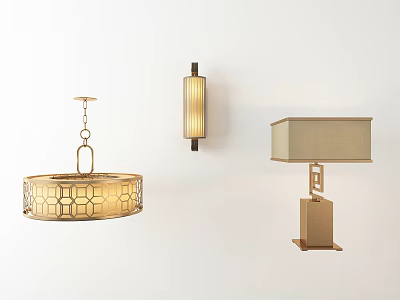 New Chinese style lamp combination table lamp wall lamp pendant lamp combination 3d model