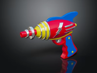 Colorful Red Blue Yellow Toy Gun with Lightning Design for Children Playtime 3d model
