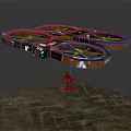 Quadruple Rotor Drone With Orange Black Frame For Rescue Transport Carrying Miniature Figure