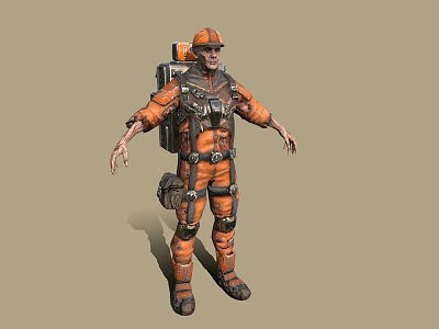 Game Movie Character in Orange Workwear Uniform With Safety Helmet And Backpack 3d model