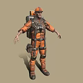 Game Movie Character in Orange Workwear Uniform With Safety Helmet And Backpack