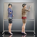 Two Women Presenting And Explaining On Whiteboard In Office Environment 3d model