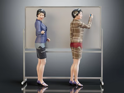 Two Women Presenting And Explaining On Whiteboard In Office Environment 3d model