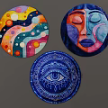 Artistic Round Rugs With Colorful Abstract Facial And Eye Patterns