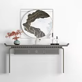 Minimalist Console Table With Bonsai Pine Tree And Black Frame Design 3d model