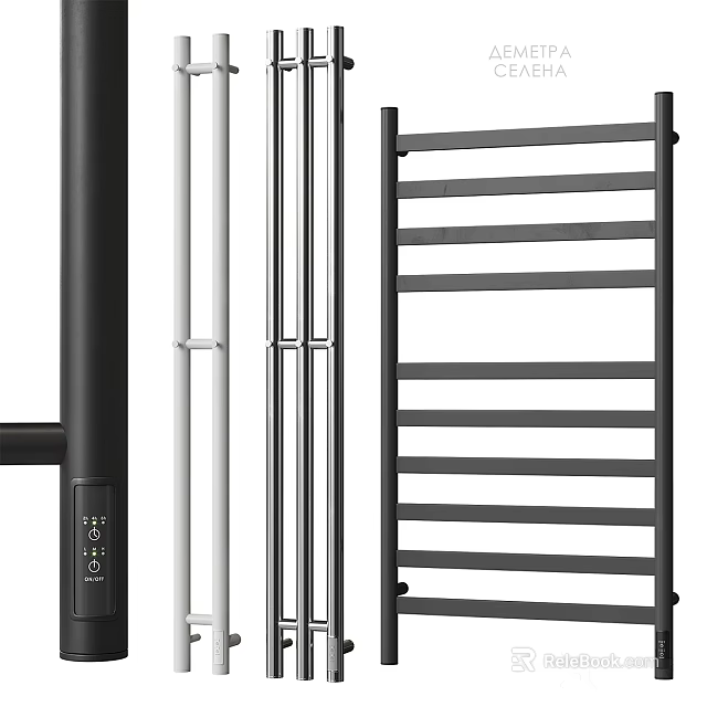 Modern Black Silver Towel Rail Radiator With Vertical Horizontal Structure And Control Panel 3d model 