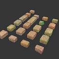 Brown Cubes Of Various Sizes Arranged In Irregular Pattern On White Background 3d model