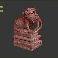 Traditional Stone Lion Sculpture with Crouching Pose and Ornate Pedestal Base
