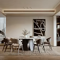 Shuiji Restaurant Cream Home Restaurant Multi-person Dining Table Round Table Chandelier Single Chair Carpet Rotating Sideboard No Main Lamp 3d model