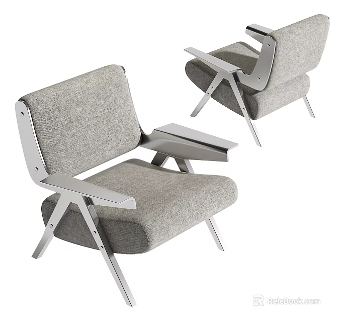 Modern Leisure Chair With Gray Fabric Upholstery Metal Frame Armrest Tray And Comfortable Design 3d model 
