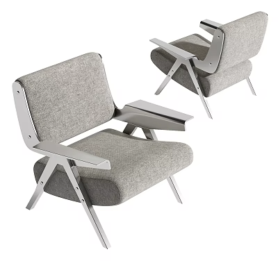 Modern Leisure Chair With Gray Fabric Upholstery Metal Frame Armrest Tray And Comfortable Design 3d model