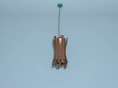 Sleek Brown Wooden Chandelier With Green Top Against Light Blue Wall 3d model