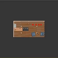 Cartoon Room Scene With Bookshelves Blue Sofas Wooden Table And Cabinets