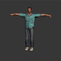 Game Movie Character In Blue Floral Shirt Blue Jeans And White Sneakers With Arms Outstretched