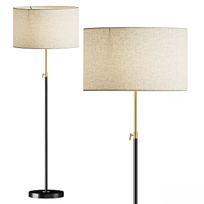 Modern Floor Lamps With Linen Shades And Black Gold Poles 3d model