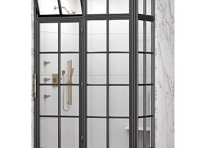 Modern Shower Sauna Enclosure With Black Frame Glass Door And White Tiled Walls 3d model