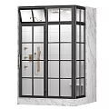 Modern Shower Sauna Enclosure With Black Frame Glass Door And White Tiled Walls