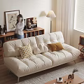 Cozy Modern Living Dining Room Interior With White Sofa Decorative Pillows Bookshelf And Floor Lamp