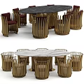 Elegant Round Dining Table Set With Marble Top And Golden Metal Frame Chairs 3d model
