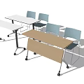 Modern Office Conference Table With Gray Chairs And Rolling Wheels Design 3d model