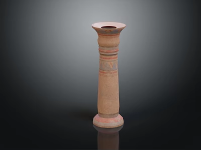 Terracotta Column With Decorative Patterns In Brownish Red And Red Base On Black Background 3d model
