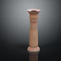 Terracotta Column With Decorative Patterns In Brownish Red And Red Base On Black Background