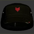 Military Style Green Canvas Cap With Red Emblem Two Eyelets And Distressed Brim