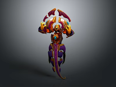 Mythical Fantasy Character And Creature With Purple Armor Orange Wings Glowing Luminous Elements 3d model