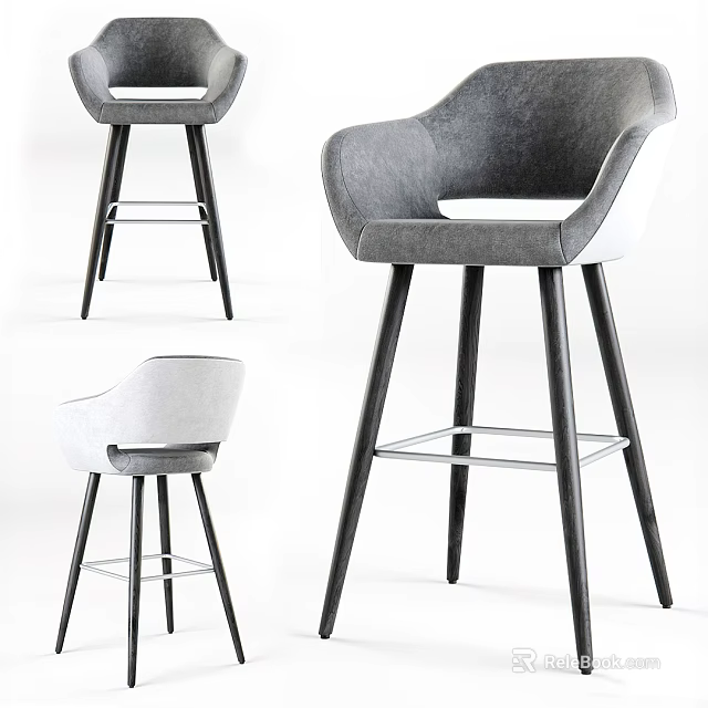 Modern Upholstered Bar Stools With Black Metal Legs And Ergonomic Design 3d model 