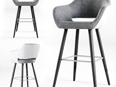Modern Upholstered Bar Stools With Black Metal Legs And Ergonomic Design 3d model