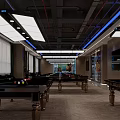 Modern Billiard Room Interior Design With Multiple Tables Ceiling Lights And Wall Decor 3d model