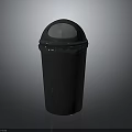 Black Modern Trash Can With Round Lid And Silver Rim Design