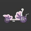Kids Pink And White Toy Carriage With Purple Wheels And Floral Accents