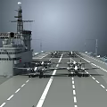 Aircraft Carrier Flight Deck with Military Jets and Island Structure