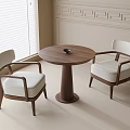 Minimalist Modern Round Wooden Table With Two White Cushioned Armchairs Set