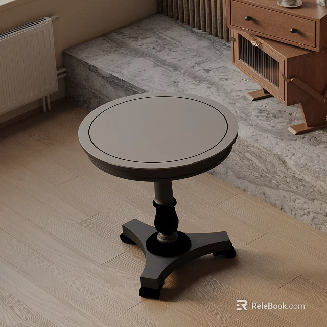 Modern Home Interior Side Table With Round Dark Tabletop And Black Base 3d model 