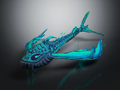 Mythical Aquatic Creature With Bioluminescent Blue Green Glowing Fins And Detailed Texture 3d model