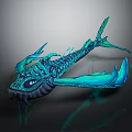 Mythical Aquatic Creature With Bioluminescent Blue Green Glowing Fins And Detailed Texture