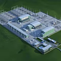 Modern Large-Scale Industrial Plant with Buildings Machinery Pipes and Green Areas