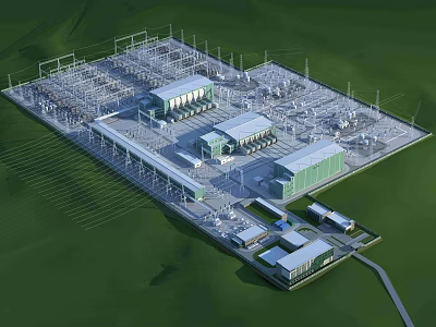 Modern Large-Scale Industrial Plant with Buildings Machinery Pipes and Green Areas 3d model