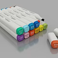 Colorful Marker Pens With White Body And Removable Caps Neatly Arranged On Gray Surface